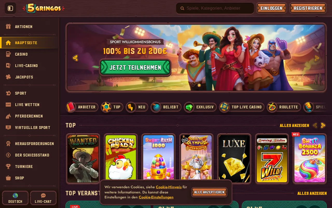 Startseite von 5gringos.com (Screenshot)